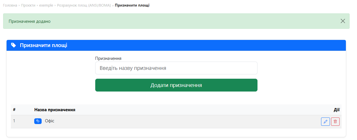 Призначення площ